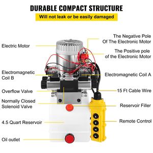 Pompa Idraulica 4.5L 12V DC a Doppio Effetto, Unità di Potenza Idraulica 12V DC con Doppio Solenoide, Pacchetto Idraulico, Motori Idraulici - Product Image 5