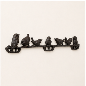 Perchero de pared decorativo vintage de hierro fundido negro antiguo con diseño de pájaros en rama, con 5 ganchos para llaves y perchas para abrigos, ideal para la entrada. - Product Image 3