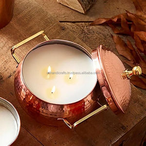 Two-Tone Boat-Shaped Hammered Copper & Gold Tealight <b>Stand</b> – Leaf-Silhouette Metal Votive Holder for Festive & Tabletop Decor - Product Image 5