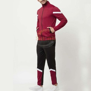 Men's Maroon Vintage Color Blocking Tracksuit Set Hooded Collar Zip-Up <b>Jacket</b> and Pants Quick Dry 100% Cotton Sportswear - Product Image 3