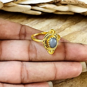 Latest Design Boho Grey <b>Moonstone</b> <b>Rings</b> Tribal Brass <b>Rings</b> for Women 18k Gold Plated Ethnic Shield Jewelry for Wholesale/OEM/ODM - Product Image 2