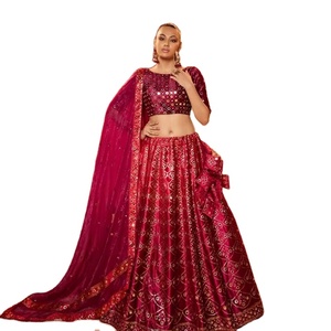 Lehenga Choli-terciopelo semicosido bordado, exclusivo, nuevo - Product Image 1