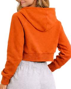 Sudadera con capucha corta con cremallera para mujer, de manga larga, informal, de forro polar suave, estilo urbano, color naranja, para otoño e invierno - Product Image 2