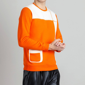 Sudadera Unisex de Cuello Redondo, Color Naranja y Blanco, 100% Algodón, Bordada, Transpirable, Casual, de Manga Larga, Tejido de Punto, Corte Regular, Estilo Hip Hop - Product Image 2