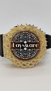 Laysware Iced VVS Moissanite <b>Watch</b> Golden Thorn Bezel Orange Dial <b>Black</b> Rubber Strap 20BAR Water Resistance Hip Hop - Product Image 5