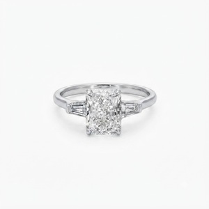 Wonderful 10K 14K 18K Solid Gold Radiant Cut Lab Grown Diamond Engagement Ring Three Stone Ring Baguette Side Stone Diamond Ring - Product Image 3