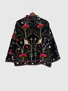 Hand Embroidered Floral Mandarin Collar Jacket Full Sleeve Batwing Plus Size Women'<b>s</b> Cotton Outerwear Autumn Wear - Product Image 2