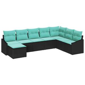 Ensemble de canapés de jardin en polyrotin noir et turquoise, 8 pièces - Product Image 2