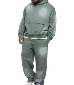 Custom 2 Piece Winter Letter Sweatsuits <b>Sets</b> Men 100% Cotton Oversized Boxy Cropped Acid Wash Pullover Hoodie and <b>Sweatpants</b> <b>Set</b> - Product Image 5