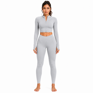 Conjunto de ropa de Yoga para mujer, Leggings de cintura alta sin costuras, Top deportivo corto, elástico, para Fitness, gimnasio, entrenamiento para correr, nueva moda - Product Image 1