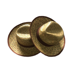 Chapeau de paille classique marron avec bord de 8 cm, circonférence de tête de 55-60 cm et ruban imprimé de 3,5 cm pour les vacances et les fêtes décontractées - Product Image 1