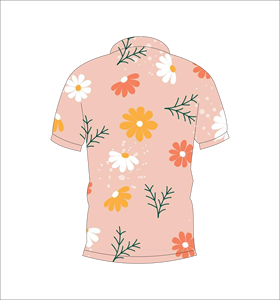 Light Pink Daisy Floral <b>Polo</b> Shirt Yellow <b>Orange</b> White Flower Pattern Short Sleeve Summer Casual Front Back View - Product Image 5