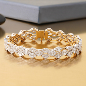 14K Two-Tone 8.47 CT Marquise Princess Lab Grown Diamond Wide Tennis Bracelet 18K <b>Solid</b> <b>Gold</b> White <b>Gold</b> Yellow <b>Gold</b> 10K <b>Gold</b> - Product Image 1
