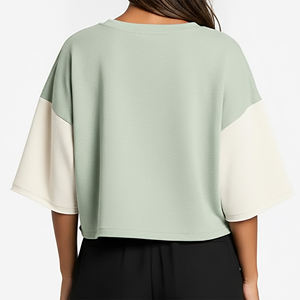 2025 New Arrived High Street Style Drop Shoulder Color Block Oversize T-shirt for Women Custom Embriordery Logo Crop <b>Top</b> Shirt - Product Image 6