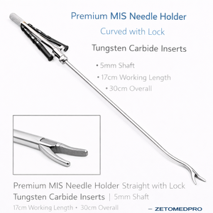 Portaagujas Premium MIS Curvo con Bloqueo, Insertos de Carburo de Tungsteno, Eje de 5 mm, Longitud de Trabajo de 17 cm, Longitud Total de 30 cm – ZETOMEDPRO - Product Image 4