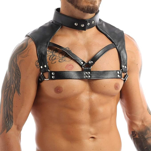 Adjustable Straps And Metal Buckles Sexy Costume Accessory Wholesale Price Men's Black Leather Chest <b>Harness</b> With OEM - Product Image 4