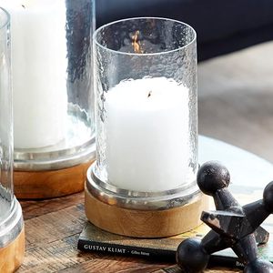 Glass <b>Hurricane</b> Candle Holder Set with Wooden Base Decorative Pillar Candle <b>Lantern</b> for Home Wedding Table Decor - Product Image 3