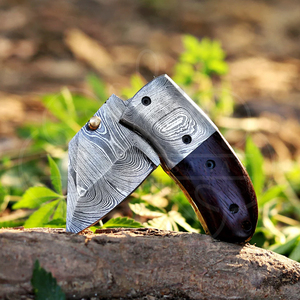 มีดพับเหล็กดามัสกัสขนาดเล็ก ด้ามไม้เนื้อแข็งสีเข้ม ทำมือแบบสั่งทำพิเศษ มีด EDC สำหรับพกพา มีดสำหรับตั้งแคมป์กลางแจ้ง - Product Image 4