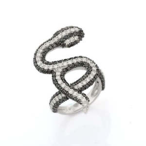 18K Gold Black & White Diamond Snake Ring-IGI Certified Excellent Cut VS1-VVS1 Clarity - Product Image 2