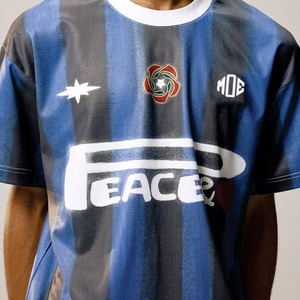 Maillot de football rayé surdimensionné pour homme, style streetwear, impression par sublimation, mélange de coton respirant, t-shirts pour homme, fournisseur en gros OEM - Product Image 3