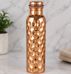 Bouteille d'eau en cuivre massif poli miroir, design minimaliste, avec couvercle anti-fuite - Product Image 1