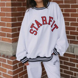 STARFIT College University Sweatshirt <b>Mock</b> <b>Neck</b> Chenille Embroidery Polka Dot Patch Men Women Youth Cotton Fleece College U - Product Image 5