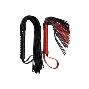 Leather Whip With Black And <b>Red</b> Strips And Textured Handle - Product Image 1