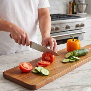 Planche de service en teck de grande taille avec poignée solide, plateau à sushi fin en bois, planche à pain à grain naturel pour cuisine professionnelle - Product Image 4