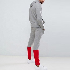 Wholesale Men's Homme Slim Fit Tracksuit Set Zip Up Hoodie Fitted Cuffs Skinny Joggers Color Block Sweat Suit - Product Image 4