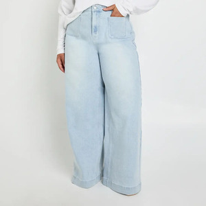 Nouveau Pantalon en Coton 2026 Taille Haute Jambe Large Jean Denim Délavé Grande Taille Femme Décontracté Longueur Entière avec Poches et Fermeture Boutonnée - Product Image 1