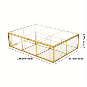 Boîte de rangement pour bijoux en bois avec couvercle en verre et poignée en métal pour organiser les accessoires - Product Image 6