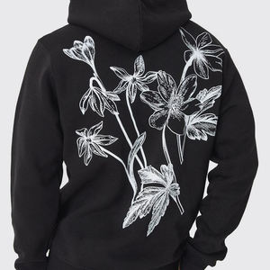 Sweat-shirt à capuche col rond en coton molletonné de qualité supérieure pour hommes, avec broderie chenille noire personnalisée et logo sur mesure. - Product Image 2