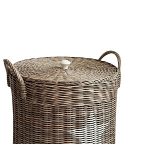 Panier rond en rotin polyvalent avec couvercle, poignées et motif étoile, tissé à la main, bac de rangement décoratif naturel pour le salon - Product Image 3