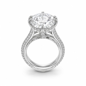Bague de fiançailles et de mariage en argent 925 avec diamant de laboratoire rond brillant, halo caché et pavé cathédrale - Product Image 5