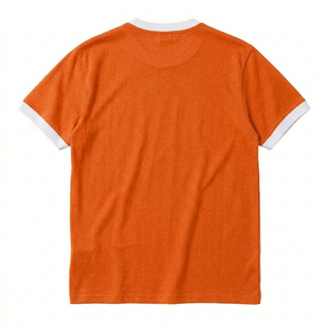 Men's <b>Orange</b> Short Sleeve <b>T</b>-<b>Shirt</b> With White Contrast Trim Regular Fit Casual O-Neck Solid Color Knitted Cotton - Product Image 2