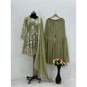 Women's Fancy Party Wear <b>Top</b> Sharara Dupatta with <b>Stitched</b> Work - Product Image 3