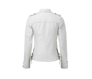 Blouson Moto Femme Populaire en Peau de Mouton Véritable Respirant, Satin Anti-Plis, Séchage Rapide, Rembourré en Polyester, Rivets, Printemps Automne - Product Image 6