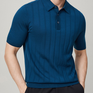 Camiseta Polo Casual de Punto a Rayas de Colores con Cuello Redondo y Manga Corta para Hombre - Product Image 3