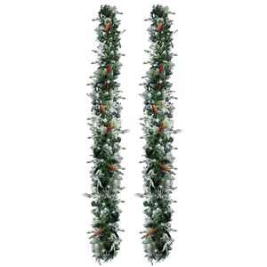 Confezione da 2 Ghirlande Natalizie Pre-Illuminata Effetto Neve 2,7m, 200 Luci Calde, 440 Punte, Rosse, Stile Moderno per Interni, Ghirlanda Artificiale - Product Image 1