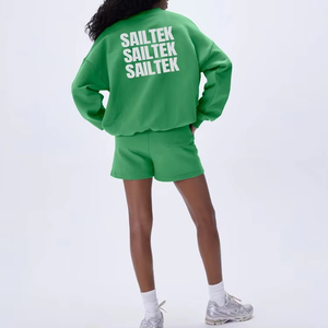 Conjunto Deportivo de Verano para Mujer, 100% Algodón, Lona Sólida, por Encima de la Rodilla, Dos Piezas, Manga Corta y Pantalones Cortos - Product Image 4
