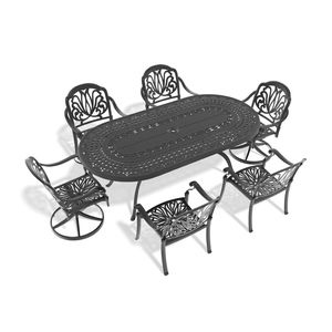 Set da Pranzo in Alluminio Pressofuso per Tutte le Stagioni, 7 Pezzi con 2 Sedie Girevoli e 4 Sedie da Pranzo, Tavolo Ovale con Telaio Nero per Giardini - Product Image 2