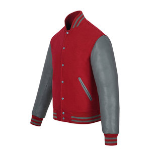 Wholesale Men's <b>Red</b> Varsity <b>Jacket</b> Gray Polyester Sleeves Zipper <b>Waterproof</b> Casual Style Autumn Wear Discharge Stand Collar - Product Image 6
