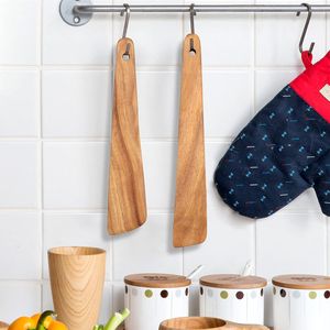 FASHION CRAFT Espátula de madera de acacia con mango largo, cuchara para sopa, cuchara ranurada, cuchara para arroz, apta para sartenes antiadherentes, juego de 2 utensilios de cocina lavables a mano - Product Image 6