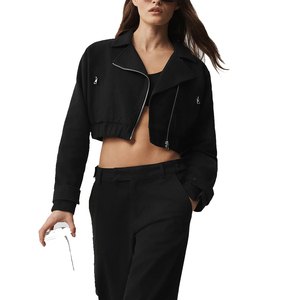 Women's Cropped Cosmopolitan Jacket Asymmetrical Zip Jacket Cotton Blend Cropped Casual Jacket Private <b>Label</b> OEM manufacturer - Product Image 1