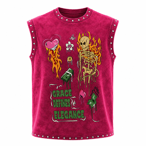 Camisetas sin mangas con estampado digital y pedrería, estilo streetwear, con lavado ácido, para niños, al por mayor - Product Image 6