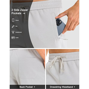 Pantalon de survêtement gris pour homme en mélange polyester/coton, taille élastique, avec lacets, poches latérales, respirant et coupe-vent, décontracté, pour l'automne - Product Image 4