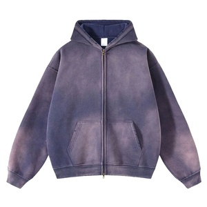 Custom Heavyweight Cotton Zip Up Hoodie Vintage Washed Oversized Blank Drop Shoulder Mens Zip Up Hoodie - Product Image 4