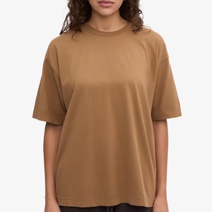 Camiseta de Cuello Redondo Holgada para Mujer, 100% Algodón, Manga Corta, Color Sólido, Transpirable, con Diseño de Logotipo Estampado, de Alta Calidad - Product Image 5