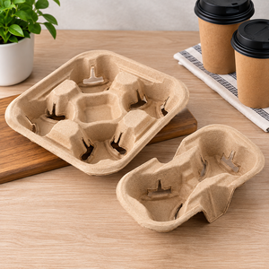 Kraft Paper Coffee Cup Carrier Disposable Takeout <b>Holder</b> for Hot <b>Drinks</b> Two Size Options Eco-Friendly Design - Product Image 1