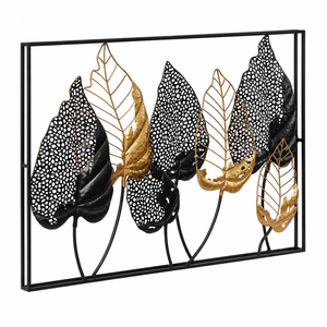 Escultura de Pared Rectangular Metálica Daystar Trade con Diseño de Hojas, Marco Negro y Dorado, Decoración de Arte Moderno para Sala de Estar, Aniversario - Product Image 2